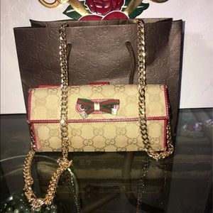 Authentic Gucci GG Canvas Web Ribbon Wallet